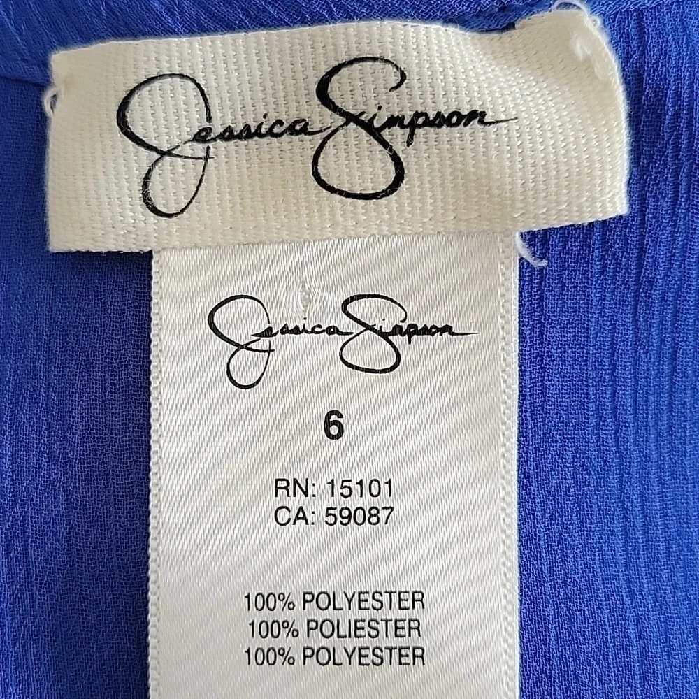 JESSICA SIMPSON size 6 blue sheer sleeveless peplum top - Picture 3 of 4